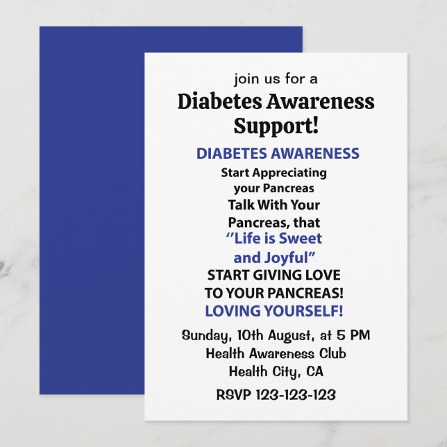 Convites Conscientização sobre Diabetes (Frente/Verso)