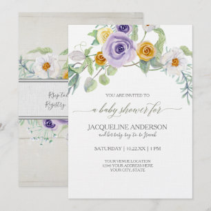 Convites Conselhos de madeira do Chá de fraldas floral Ros