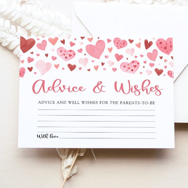 Convites Conselhos de Namorados Rosa e Deseja Jogo de Chá d (Watercolor Cute Little Sweetheart Valentine Pink  Red Hearts Girl Advice and Wishes Baby Shower Game)