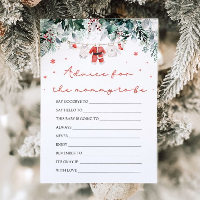 Convites Conselhos de Papais noeis de Natal para a futura m (Watercolor Red Christmas Santa Baby Shower Advice for the mommy-to-be Card)