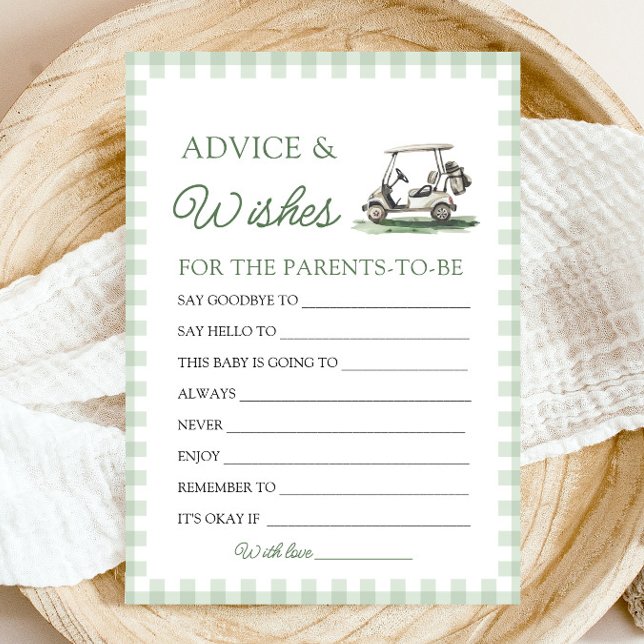 Convites Conselhos e Desejos para Chá de Bebê de Golfe em V (Sage Green Golf Baby Shower Advice and Wishes Game)