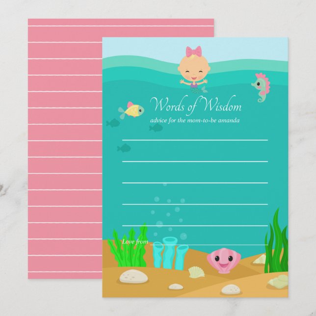 Convites Conselhos para a Mamãe no Chá de Bebê da Sereia De (Frente/Verso)
