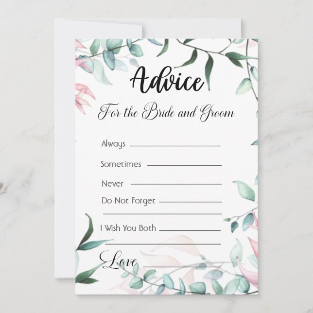 Convites Conselhos Para A Noiva E Folhas Verde E Rosa (Frente)