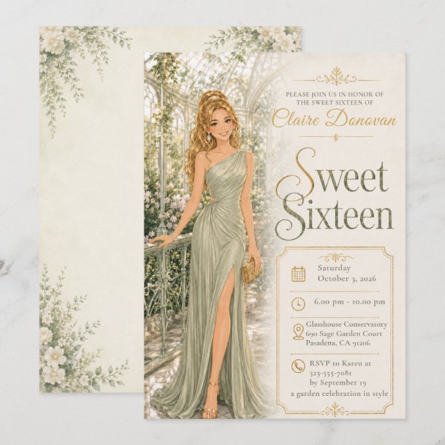 Convites Conservatório Verde para Sweet Sixteen (Frente/Verso)