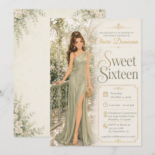 Convites Conservatório Verde para Sweet Sixteen (Frente/Verso)
