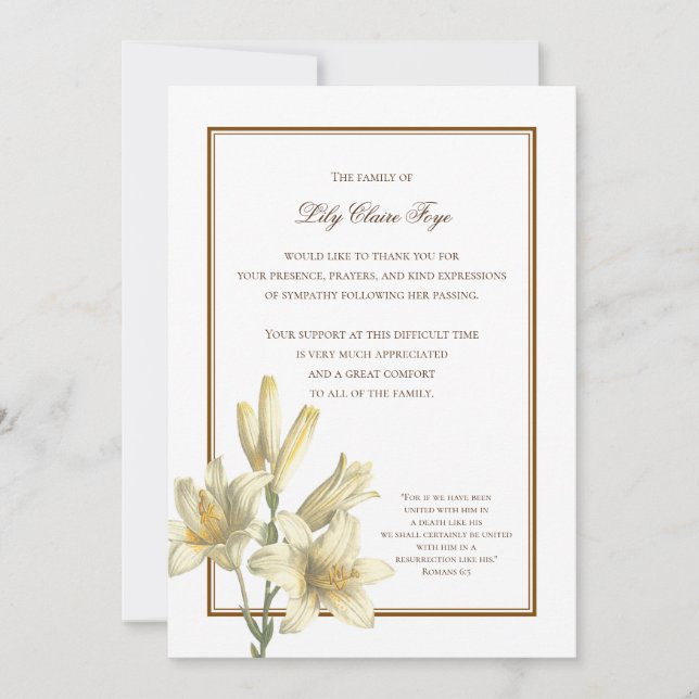 Convites Considere o Encantamento dos Lírios Obrigado Nota (Frente)