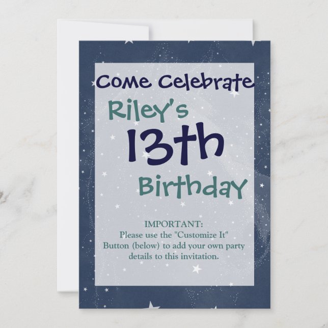 Convites Constelação de Cavalo Espumante Estrelas Azul-Meia (Frente)