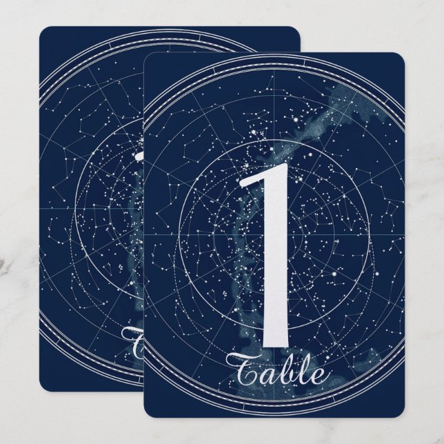 Convites Constelação do céu noturno Número da mesa de casam (Frente/Verso)