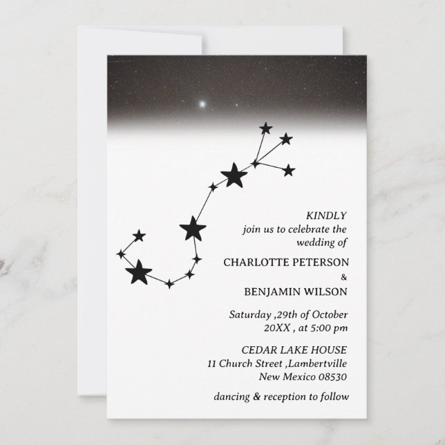 Convites Constelação Noite Estrelada Casamento Celestial (Frente)
