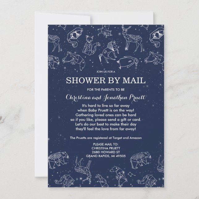 Convites Constelações Chás de fraldas por longa distância d (Frente)