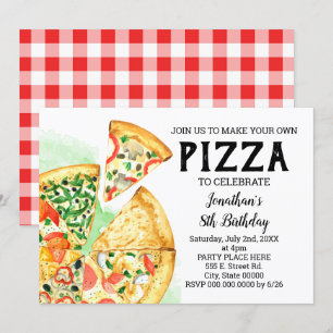 Convites Construa sua festa de aniversário de pizza no verã
