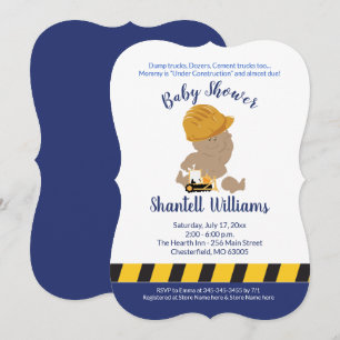 Convites Construção Baby Dark Skin Chá de fraldas Convit