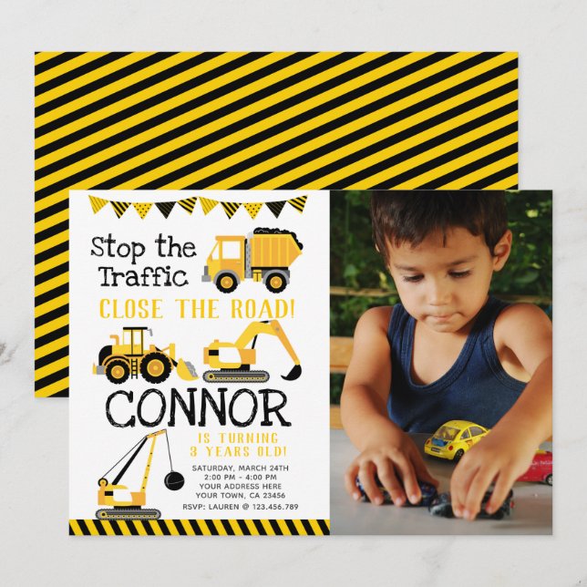 Convites Construção, Caminhão de Entulho com foto (Frente/Verso)