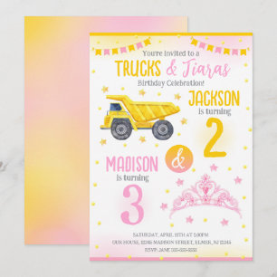 Convites Construção e Irmãos da Princesa Fazendo Aniversári