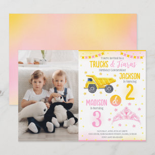Convites Construção e Irmãos da Princesa Siblings Aniversár