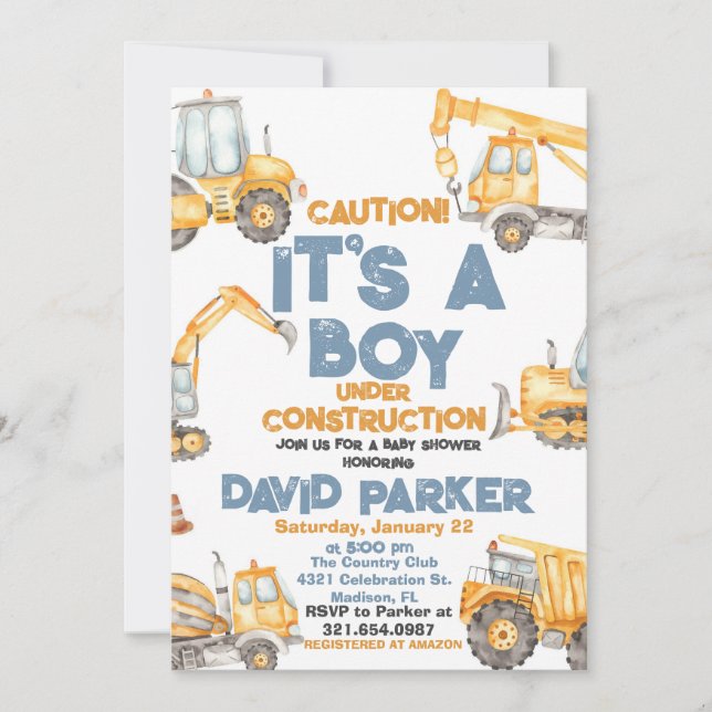 Convites Construção É uma Festa de Caminhão de Caçamba Meni (Frente)