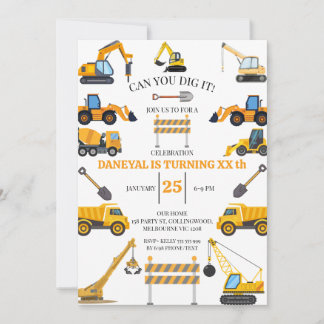 Convites Construção Moderna Festa de Aniversário Simples pa