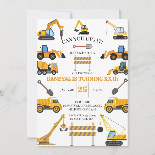 Convites Construção Moderna Festa de Aniversário Simples pa (Frente)