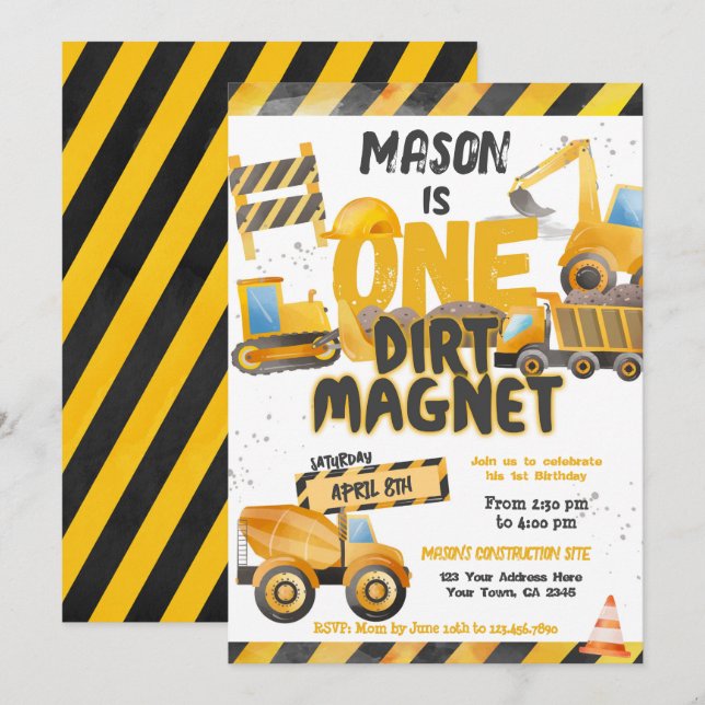 Convites Construção, primeiro aniversario de caminhão (Frente/Verso)