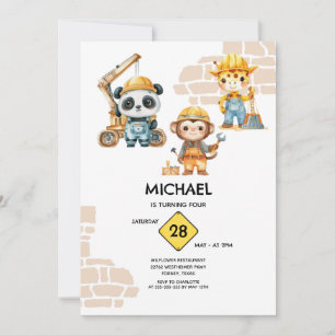 Convites Construções de Animais em Aquarela Qualquer Ano