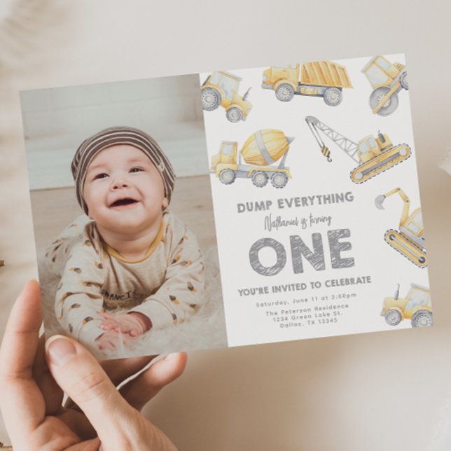 Convites Construction 1st Birthday Party (Criador carregado)