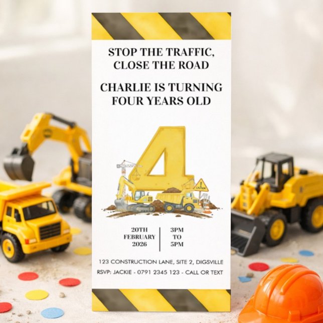 Convites Construction 4th Birthday Invitation (Criador carregado)