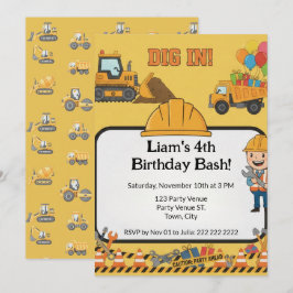 Convites Construction 4th Birthday Invitation | Boy Truck 