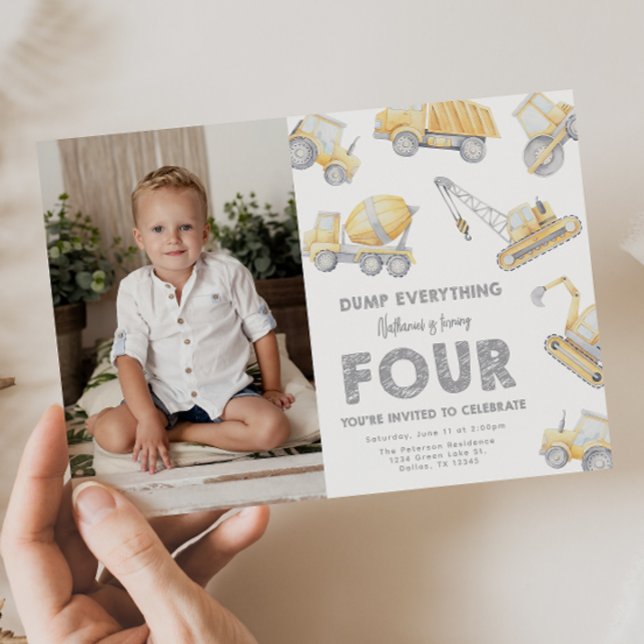 Convites Construction 4th FOUR Birthday Party (Criador carregado)