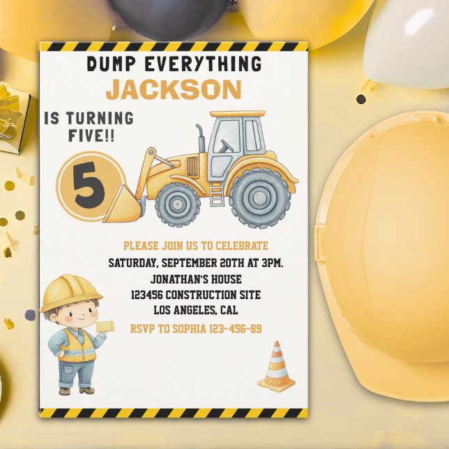 Convites Construction Birthday 5 | Dump Truck & Excavator (Criador carregado)