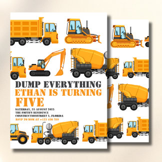 Convites Construction Birthday Dump Truck & Bulldozer Party