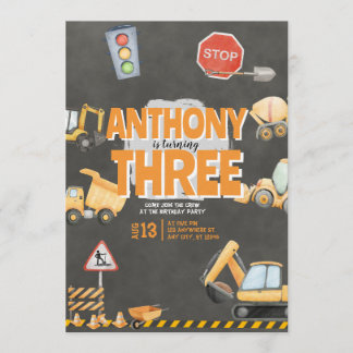 Convites Construction Birthday Invitation