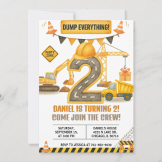 Convites Construction Birthday Invitation, Dump Truck
