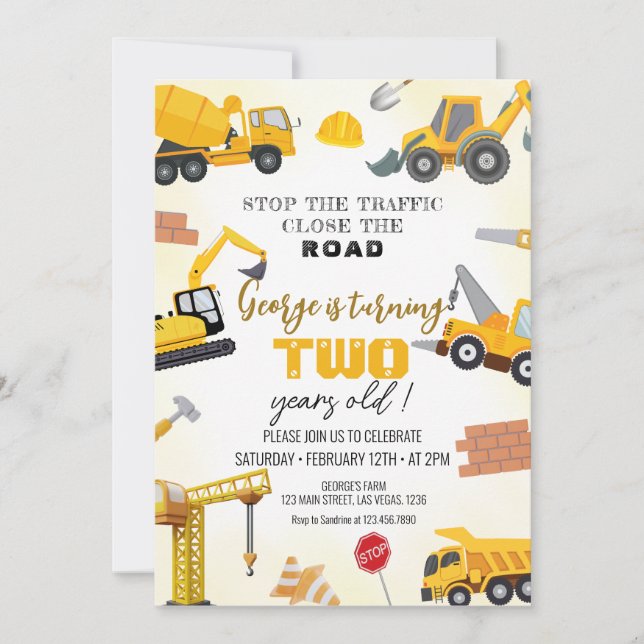 Convites Construction Birthday Invitations (Frente)