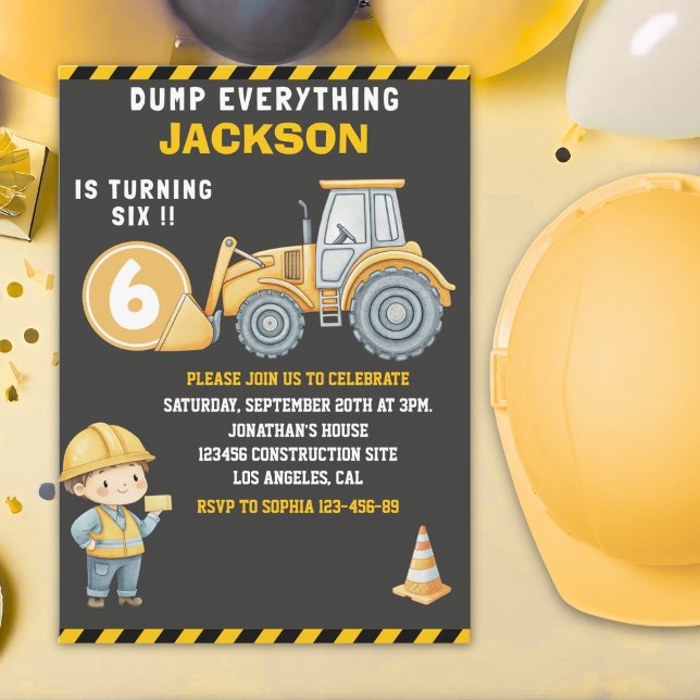 Convites Construction Birthday Turning Six Boy (Criador carregado)