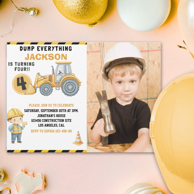 Convites Construction Birthday with Photo | Dump Truck (Criador carregado)