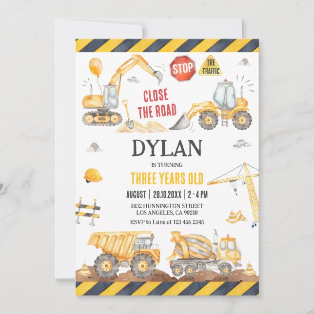 Convites Construction Boy Birthday Invitation (Frente)