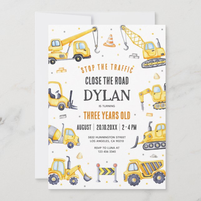 Convites Construction Boy Birthday Invitation (Frente)
