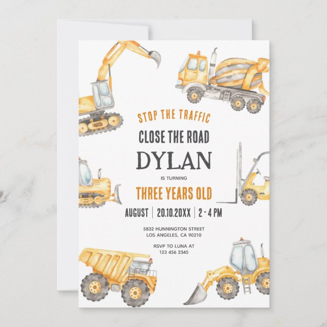 Convites Construction Boy Birthday Invitation (Frente)