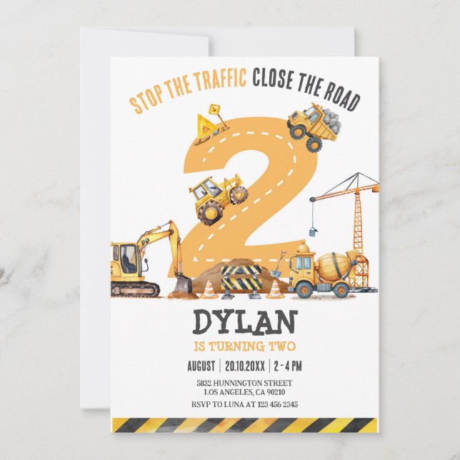Convites Construction Boy Birthday Invitation (Frente)
