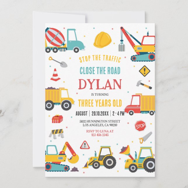 Convites Construction Boy Birthday Invitation (Frente)