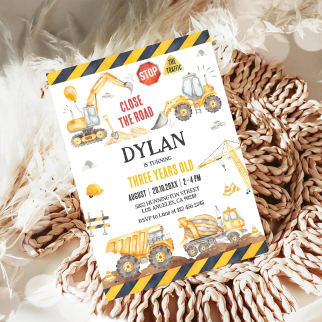 Convites Construction Boy Birthday Invitation (Criador carregado)