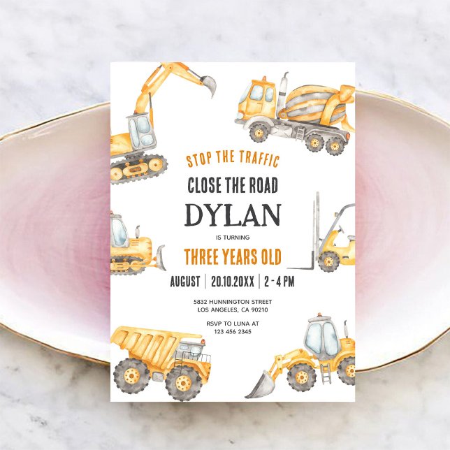 Convites Construction Boy Birthday Invitation (Criador carregado)