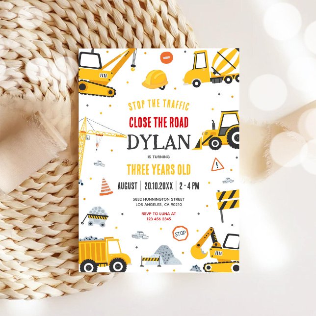 Convites Construction Boy Birthday Invitation (Criador carregado)