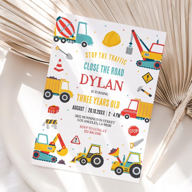 Convites Construction Boy Birthday Invitation (Criador carregado)