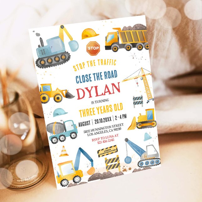 Convites Construction Boy Birthday Invitation (Criador carregado)