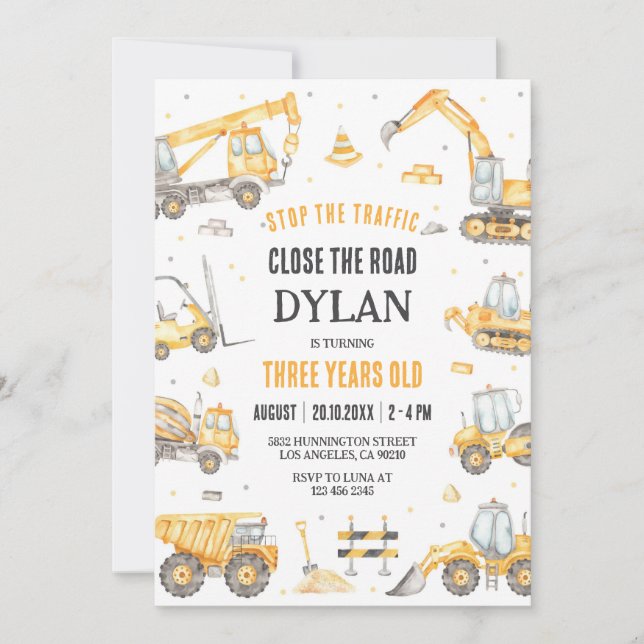 Convites Construction Boy Birthday Invitation (Frente)