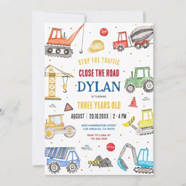 Convites Construction Boy Birthday Invitation (Frente)