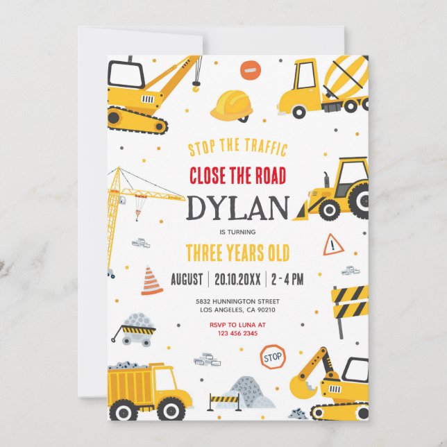Convites Construction Boy Birthday Invitation (Frente)