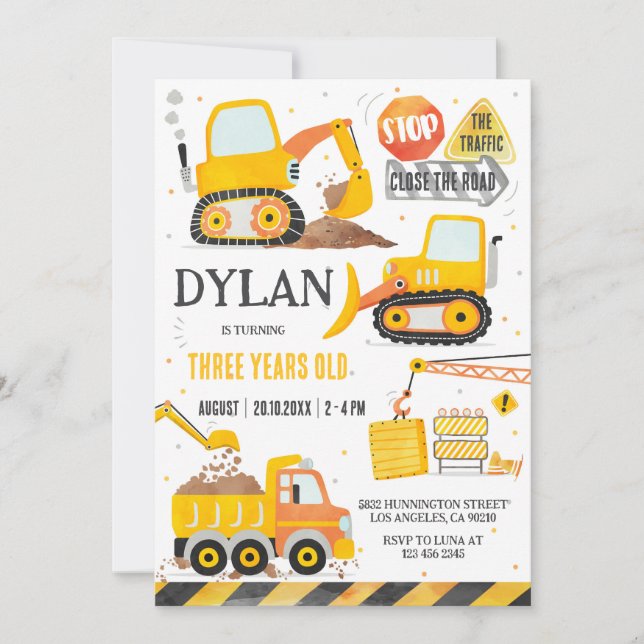 Convites Construction Boy Birthday Invitation (Frente)