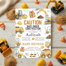 Convites construction bulldozer celebration baby boy shower